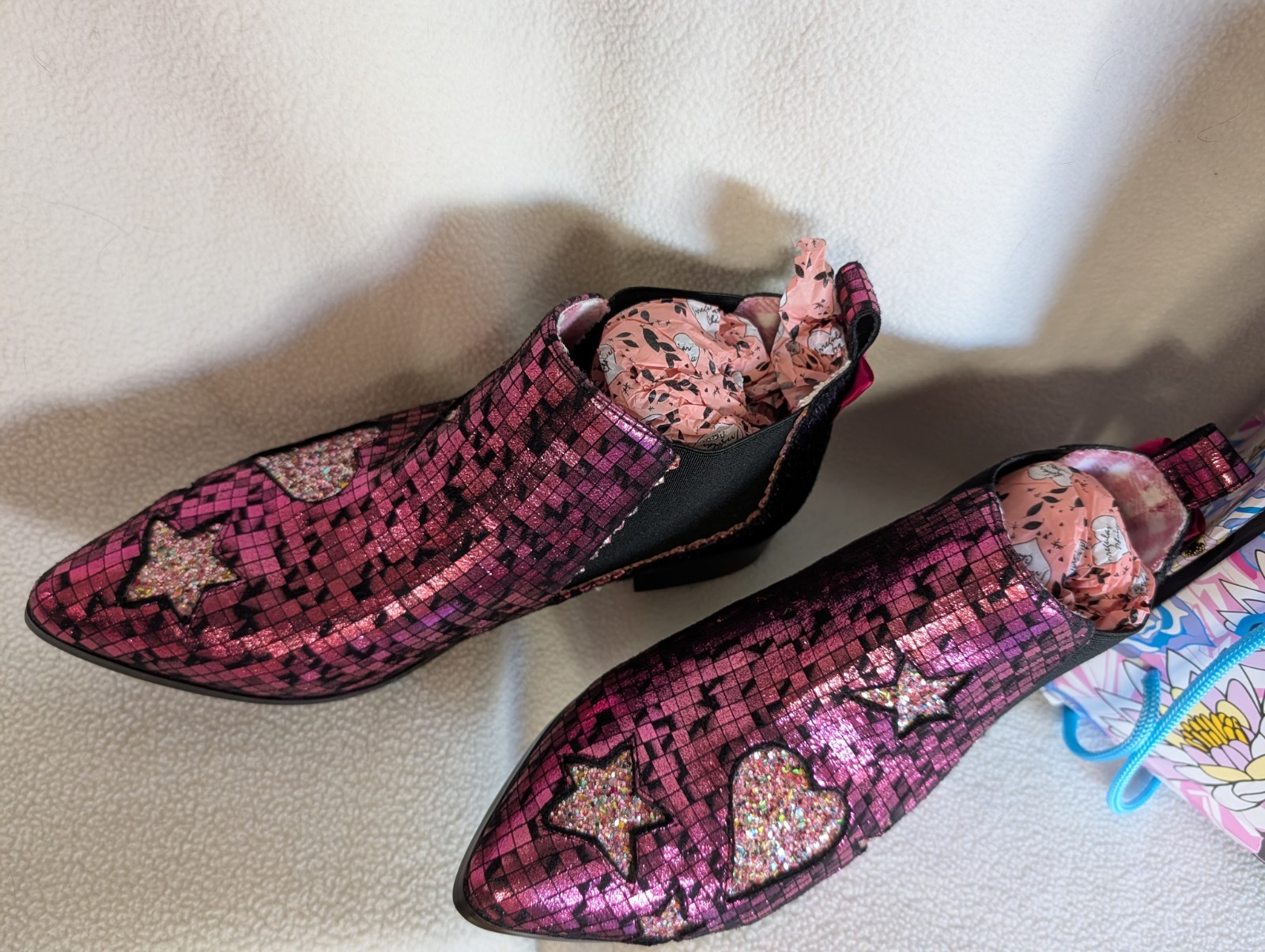 Irregular Choice Starlight Impress Pink Glitter Chelsea Boots UK 39/US 8 NIB