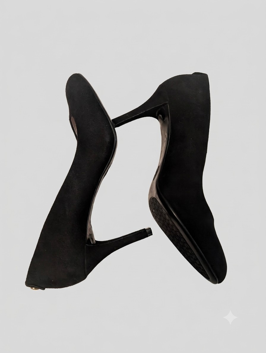 Michael Kors Black Suede Flex Pumps High Heels Gold Accents Size 8 Classic