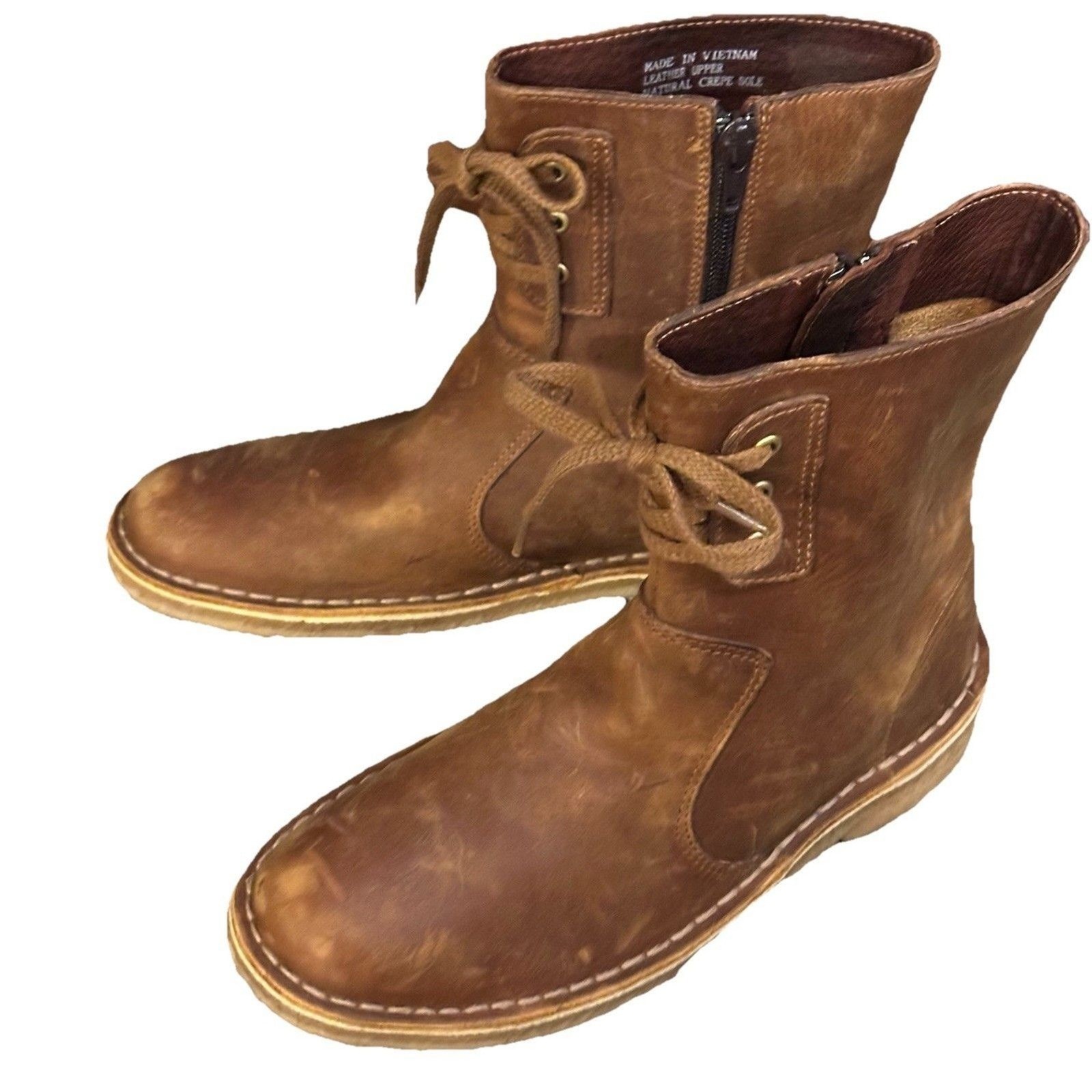 Clarks Originals Desert Boots Womens Size 7 M Leather Beeswax Crepe Tie Side Zip