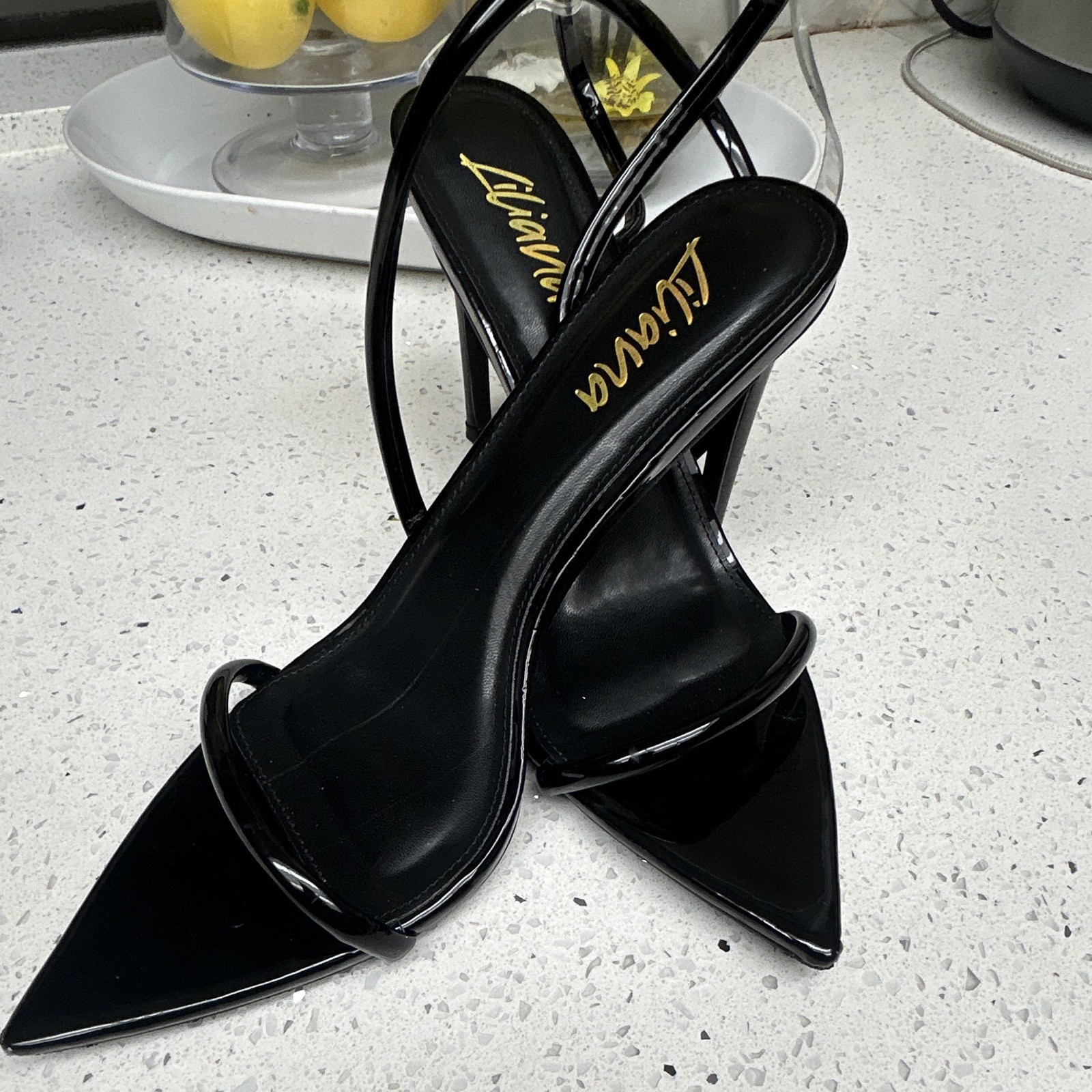 Liliana Black Strappy Pointed Toe Stiletto Slip-On Heels Womens Size 10