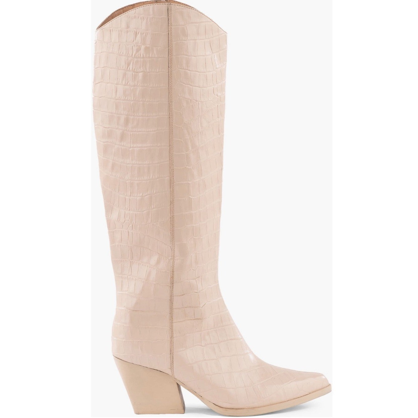 Seychelles Begging You Pointed Toe Croc Embossed Cream Leather Boots New!
