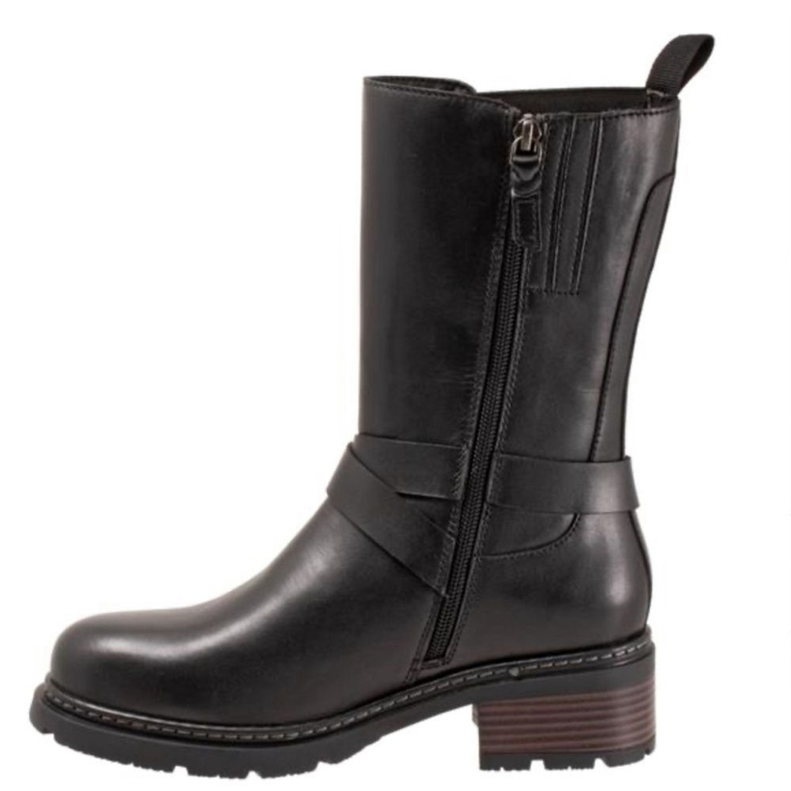 Softwalk Neenah Black Leather Zipper Motorcycle Boot Lug Sole Size 10N NWOT