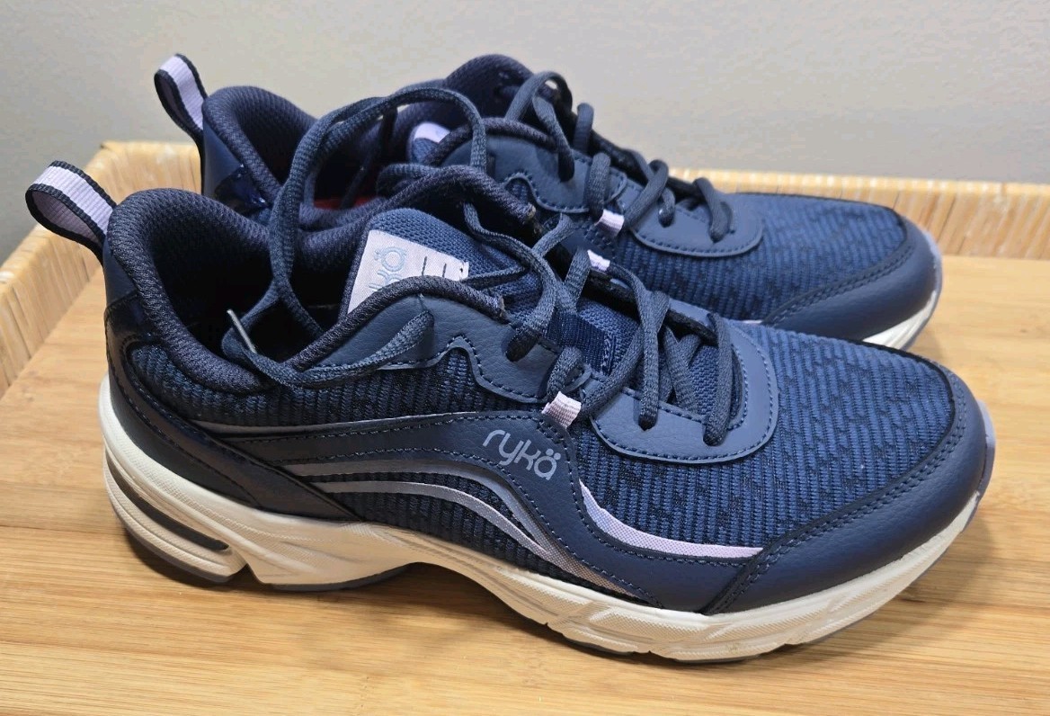 Ryka Womans 7.5 Imagine Mesh Walking Sneakers Navy Blue W/ Lavender Accents