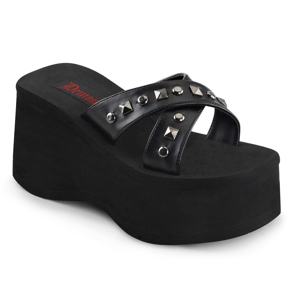 3.5″ Black Chunky Platform Flip Flops Sandals Punk Gothic Womans Shoes Demonia