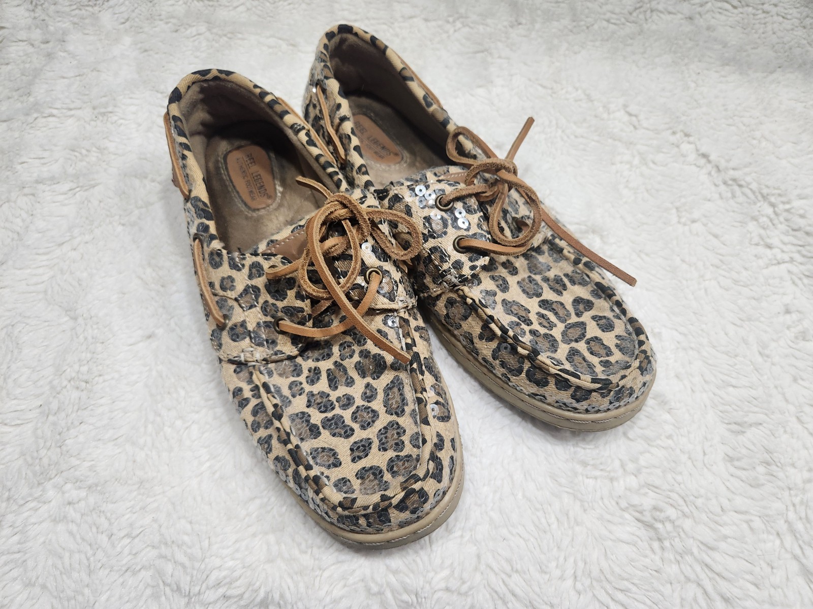 Reel Legends Women’s Leopard Print Sequin Boat Shoes Sparkle Deck Shoes Size…