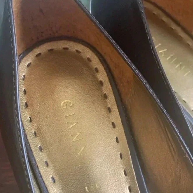 Gianni Bini Brown Leather Peep Toe Heels Cutout Detail Designer Shoes Size 9.5