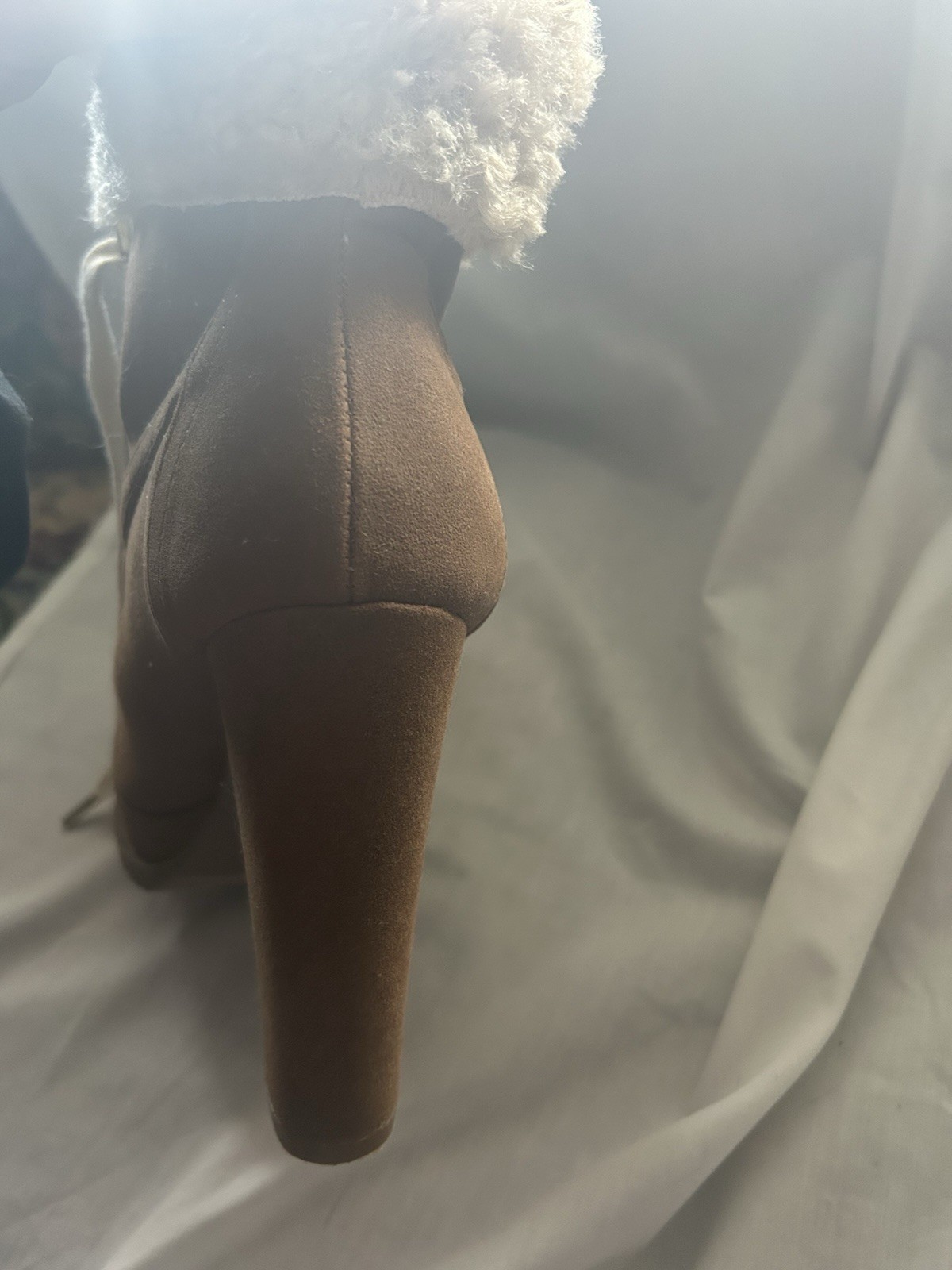 Women’s Shoedazzle Anneli Size 6 Cognac Furry Platform Lace Up Bloc Heel Bootie