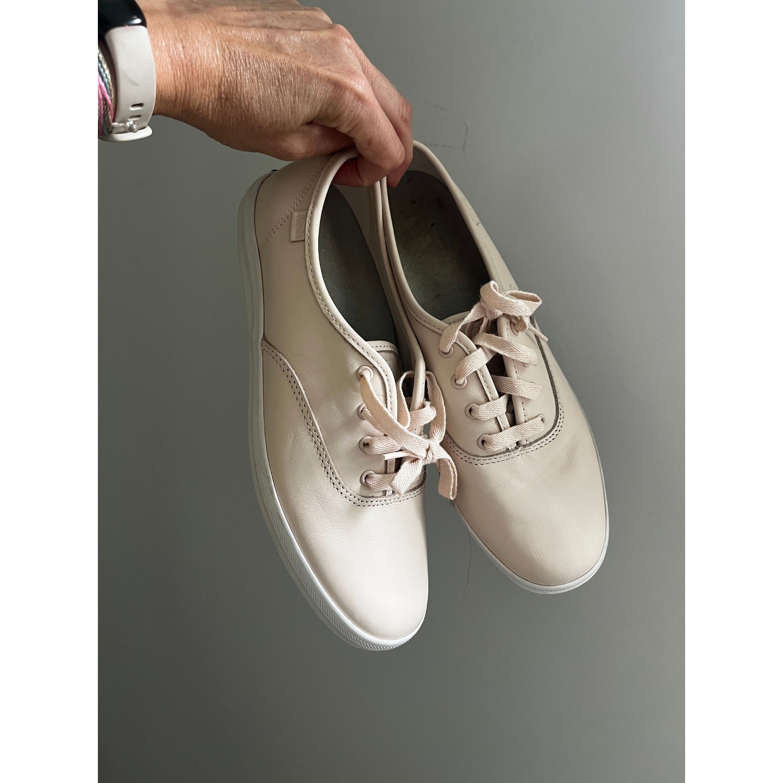Keds Champion Leather Sneakers sz 7.5 Blush Neutral Soft Girl Preppy Minimalist