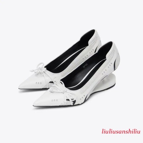 New Special Heel Spliced Heels Pointed Toe Heels Fashion Shallow Mouth Bow