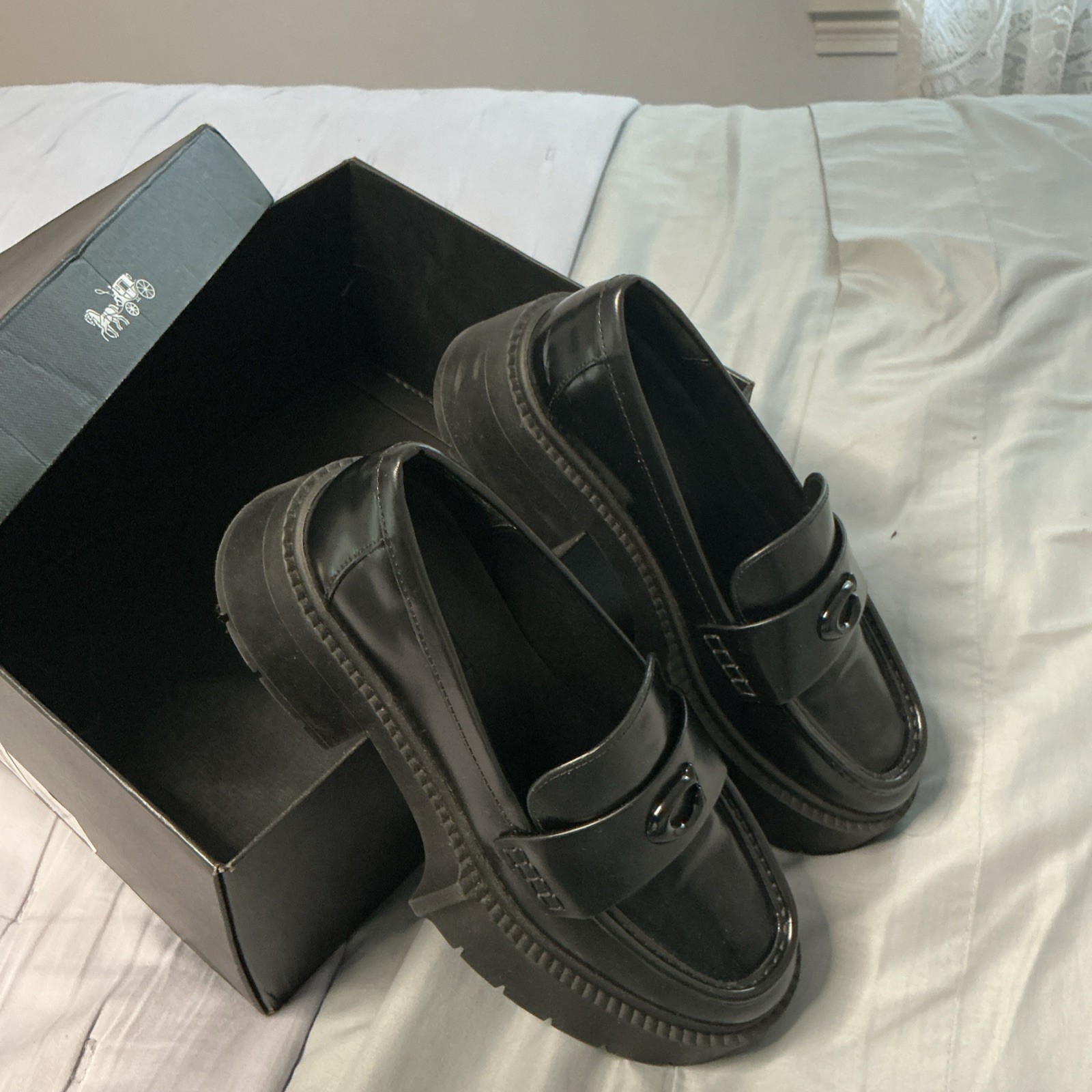 Coach Leah Platform Loafer Black Sz 6B