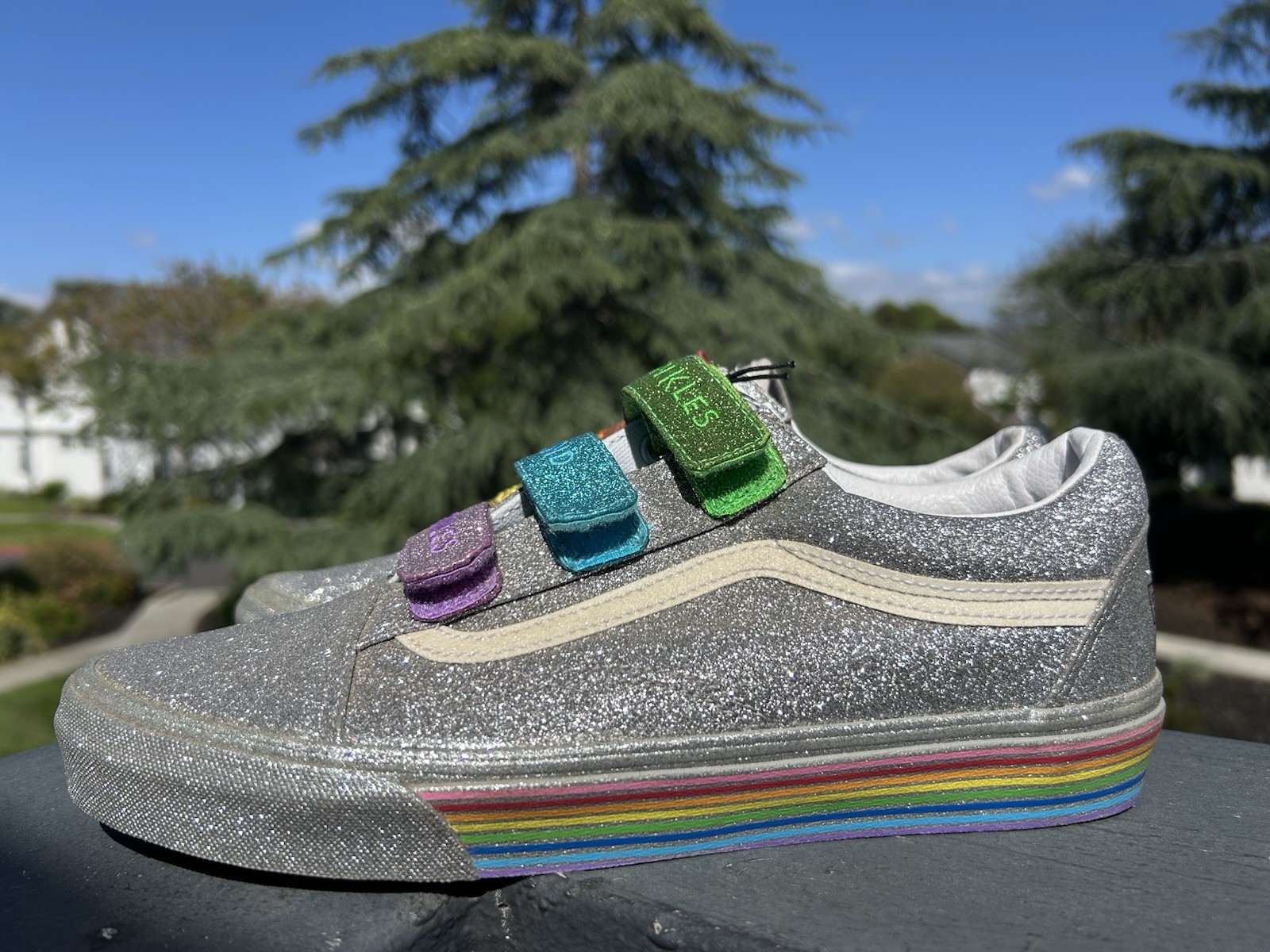 Vans x Flour Shop Old Skool Glitter Rainbow 🌈 Women’s 9.5 Hook-and-Loop Shoes