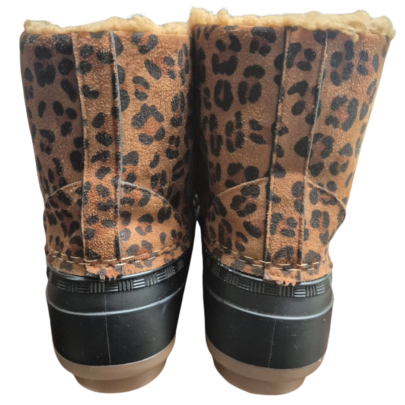 Olivia Miller Girls Lace-Up Duck Boots Size 12 – Leopard Faux Fur Lined