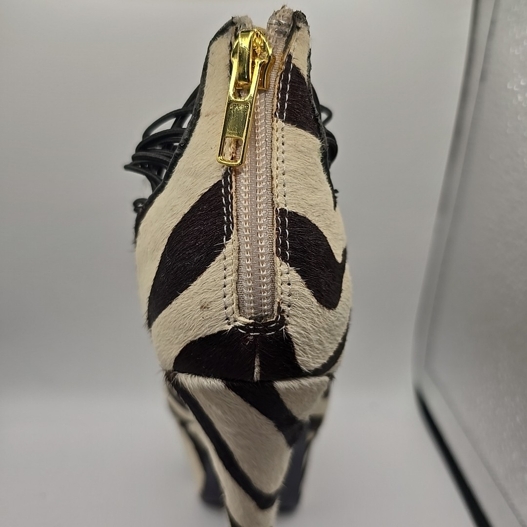 London Trash Zebra Stripes Pony Hair Platform Shoes Heels Leather sz 8 Pinup