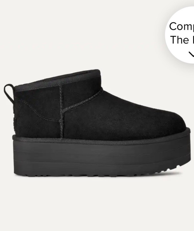 UGG Classic Ultra Mini Platform Boots Black Suede Shearling Women’s US 7