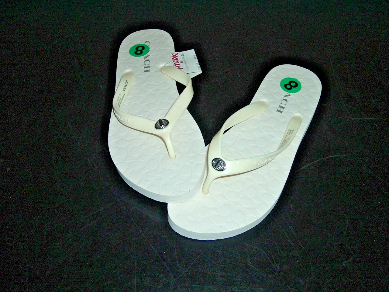 New Coach Abbigail Turnlock Logo Thong Flip Flops Sandals White Size 8