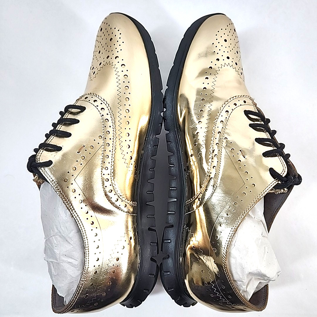 Cole Haan Zerogrand Metallic Leather Wingtip Oxford Sneakers Women 9.5B Gold New