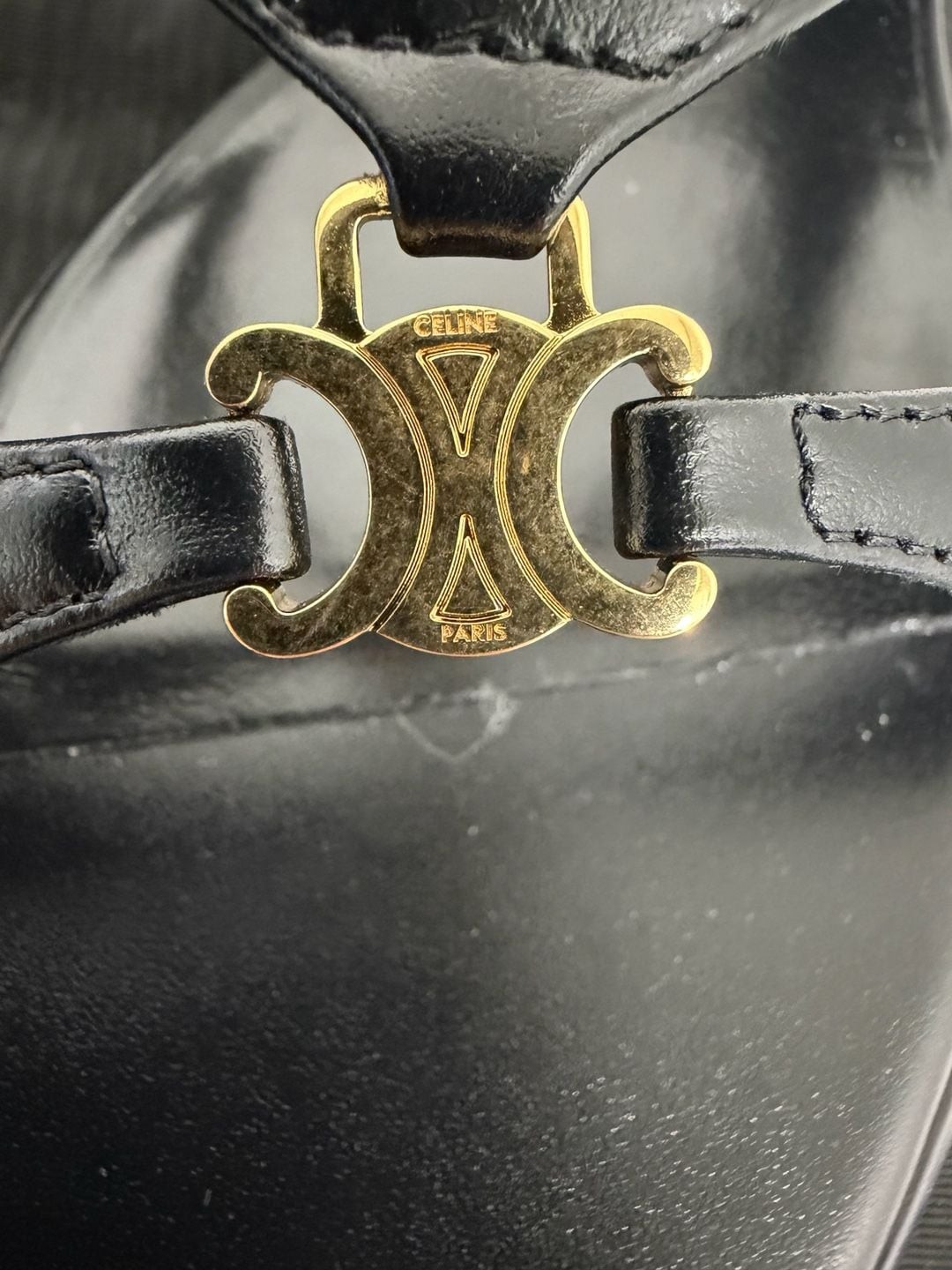 New CELINE Clémence Triomphe Slingback Sandals 40 Black Calfskin Leather