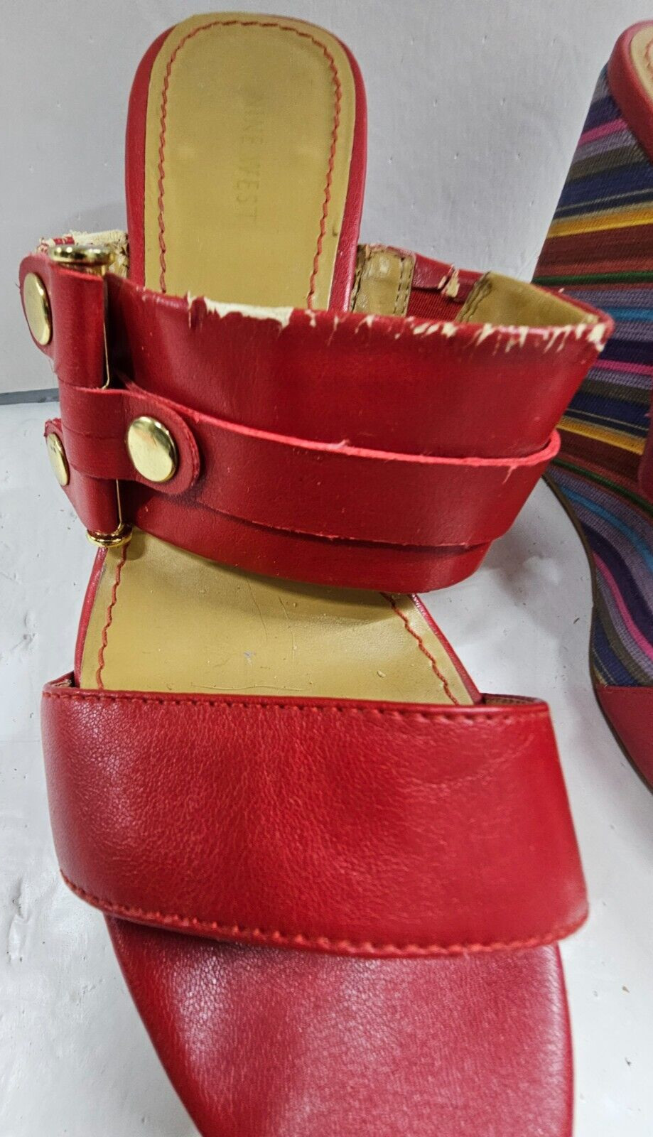 Nine West Womens Wedge Sandals Size 8.5 Red Multicolor Platform Heels