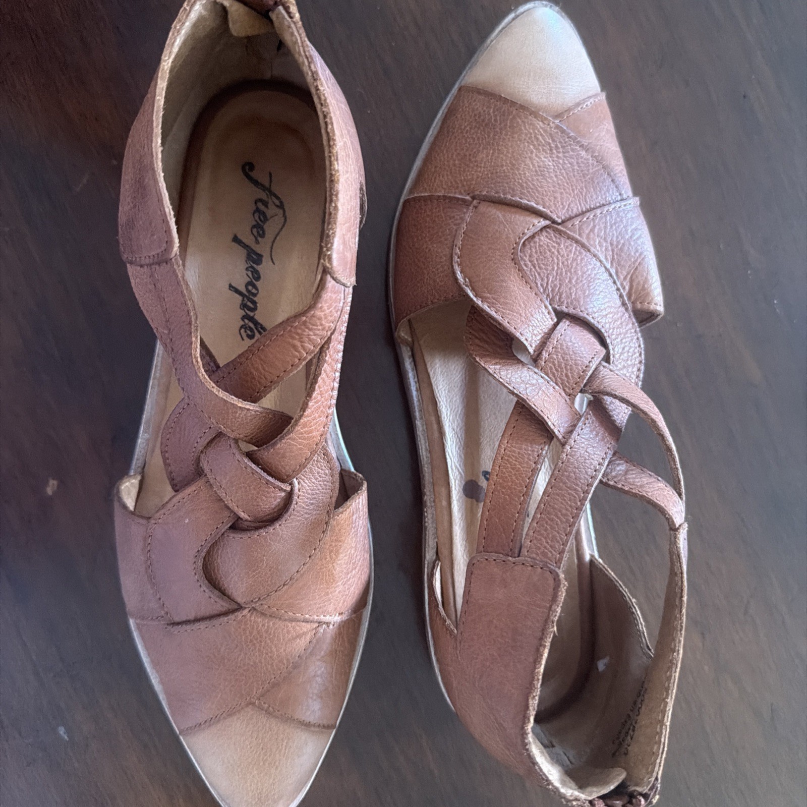Free People Wanderlust Braided Leather Flats Cognac Brown Size 7.5