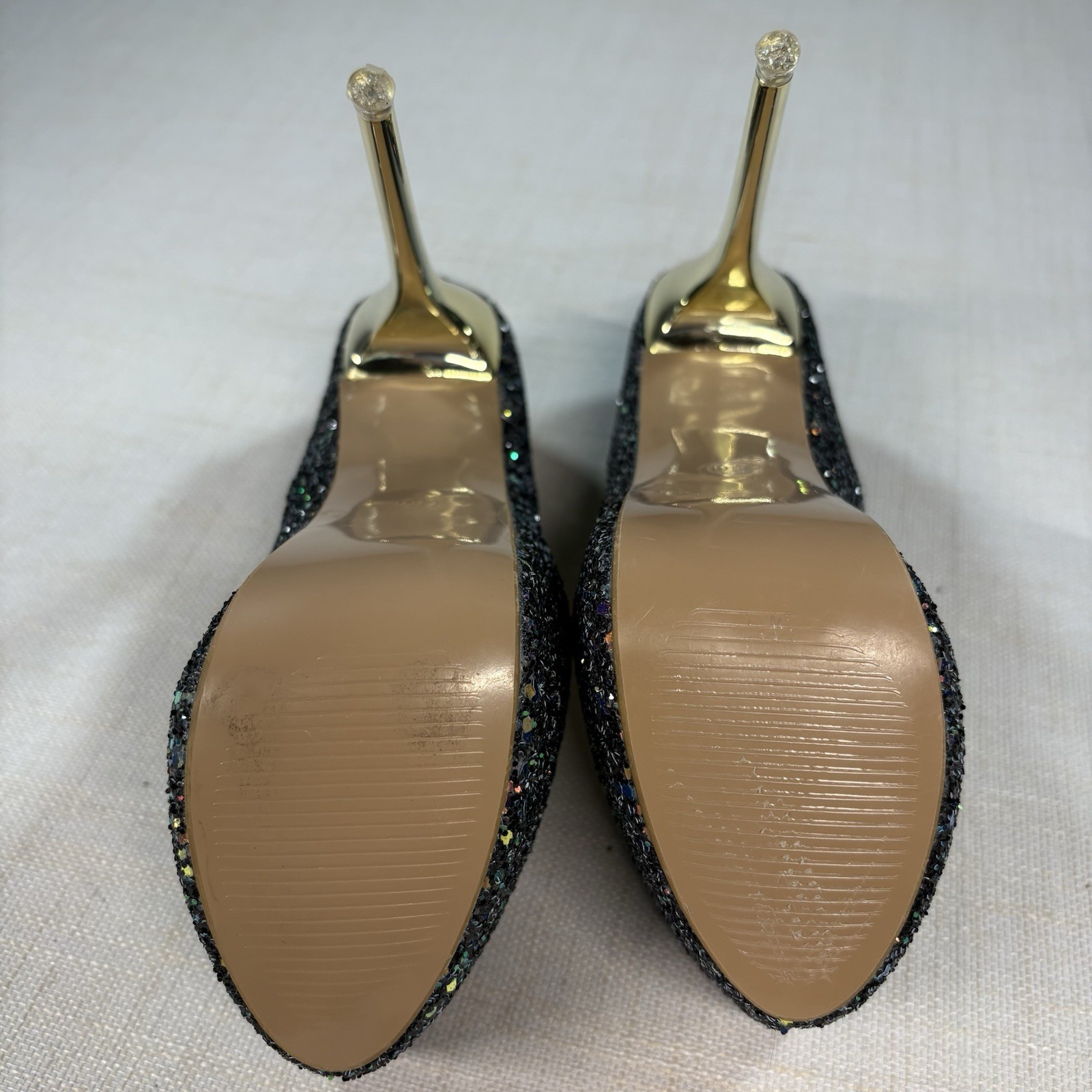 Black Glitter Platform Stiletto Heels Size 40 Gold High Heel Party Pumps