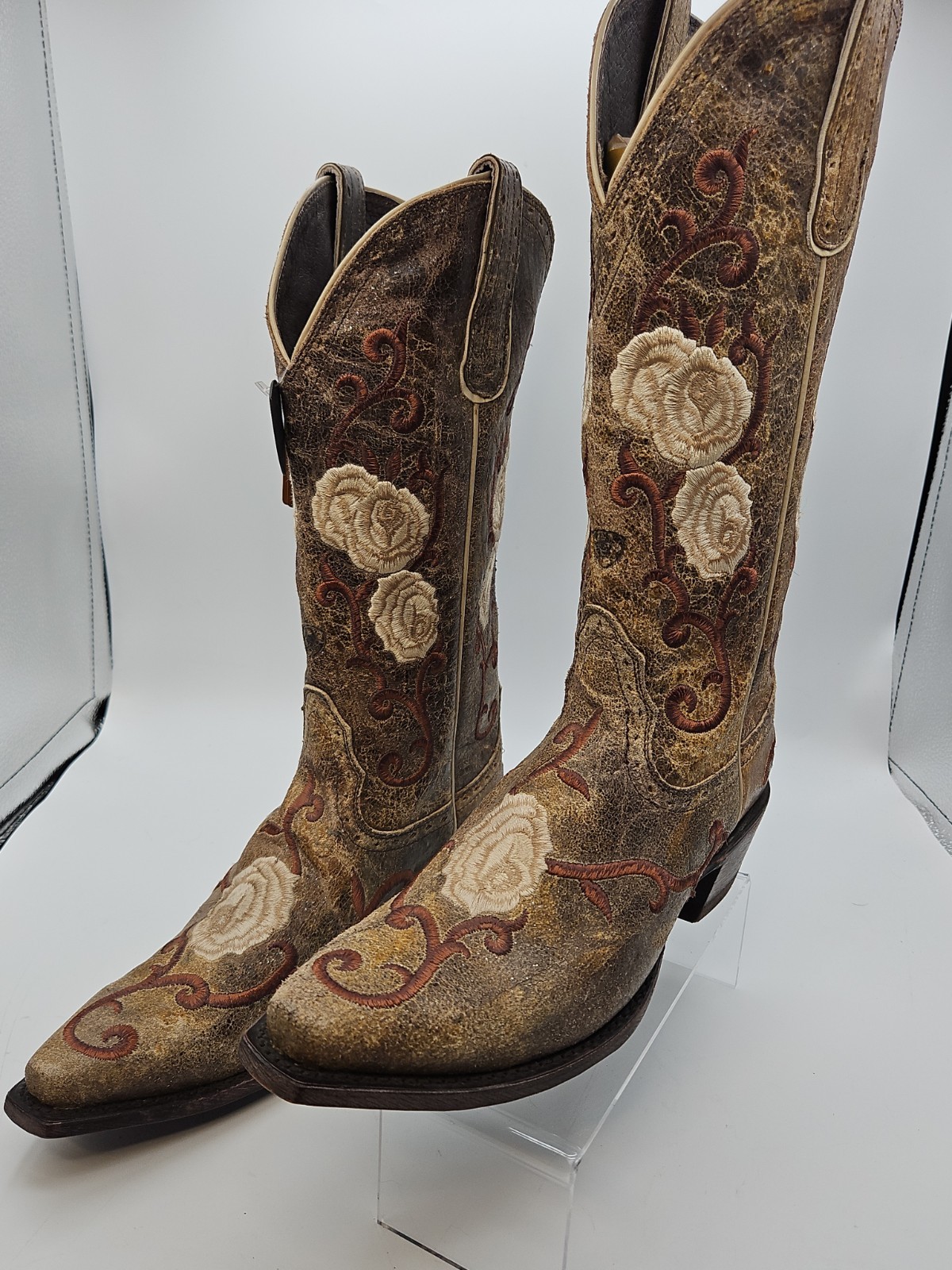 ARIAT Women’s 9Corazon Shattered Marble Cowboy Boots Leather Stitched Flower