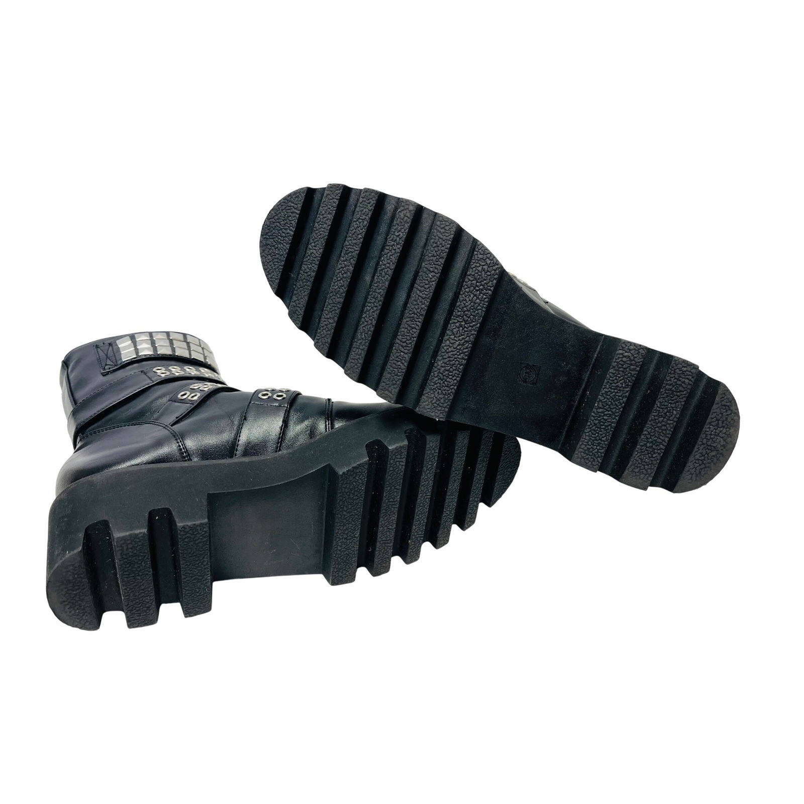 Current Mood 9 Black Multi Buckle Studs Combat Boots Grunge Punk Mall Goth Indie