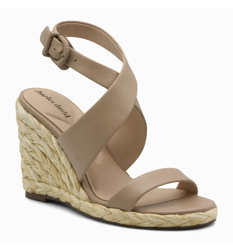 Charles David Russell Wedge Slingback Sandals Linen Leather Women’s Size 11 M