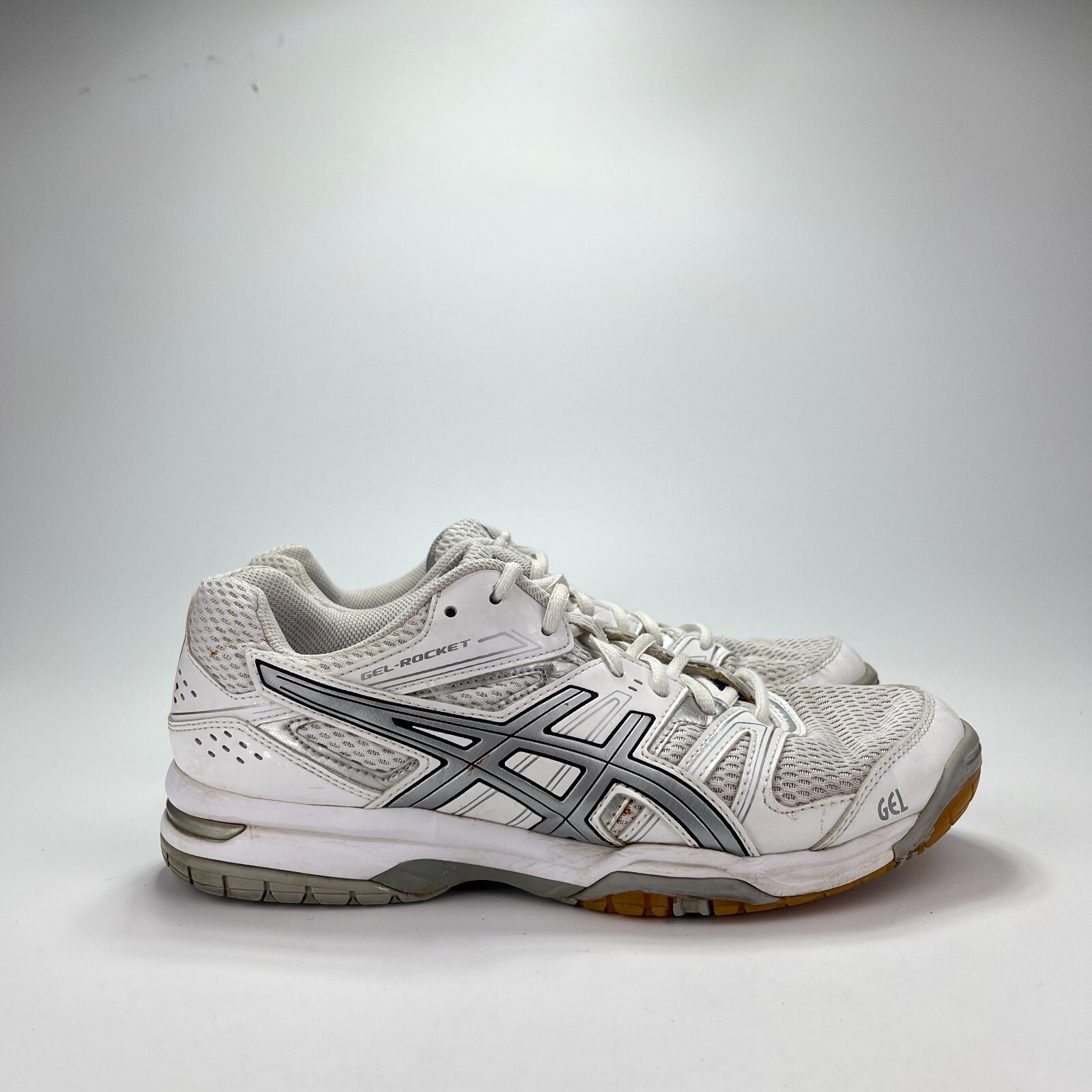 Asics Gel Rocket 7 White Silver Athletic Volleyball Tennis Shoes Women Size 8.5