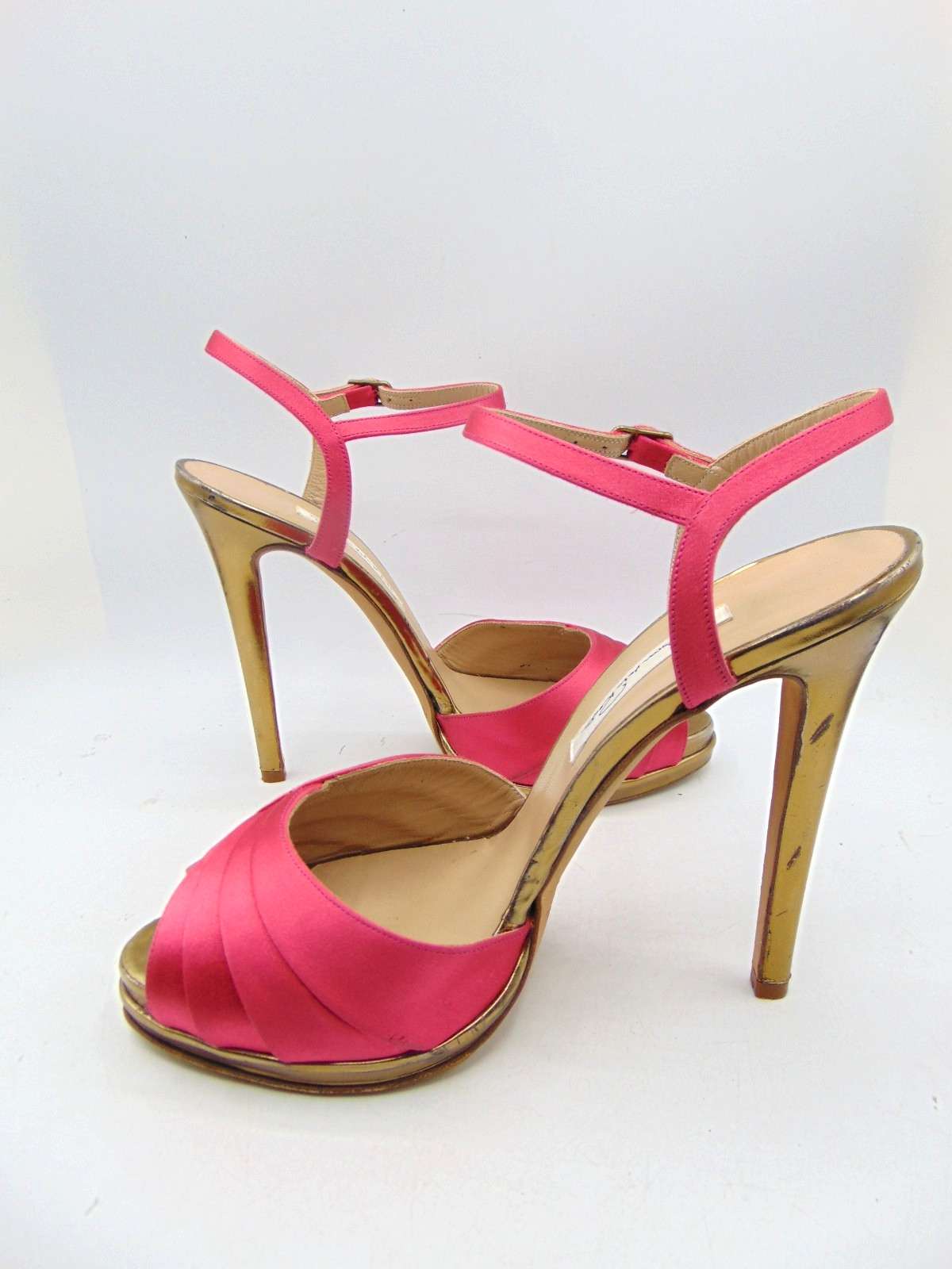 OSCAR DE LA RENTA Hot Pink Satin Platform Sandals Heels Size 39 M