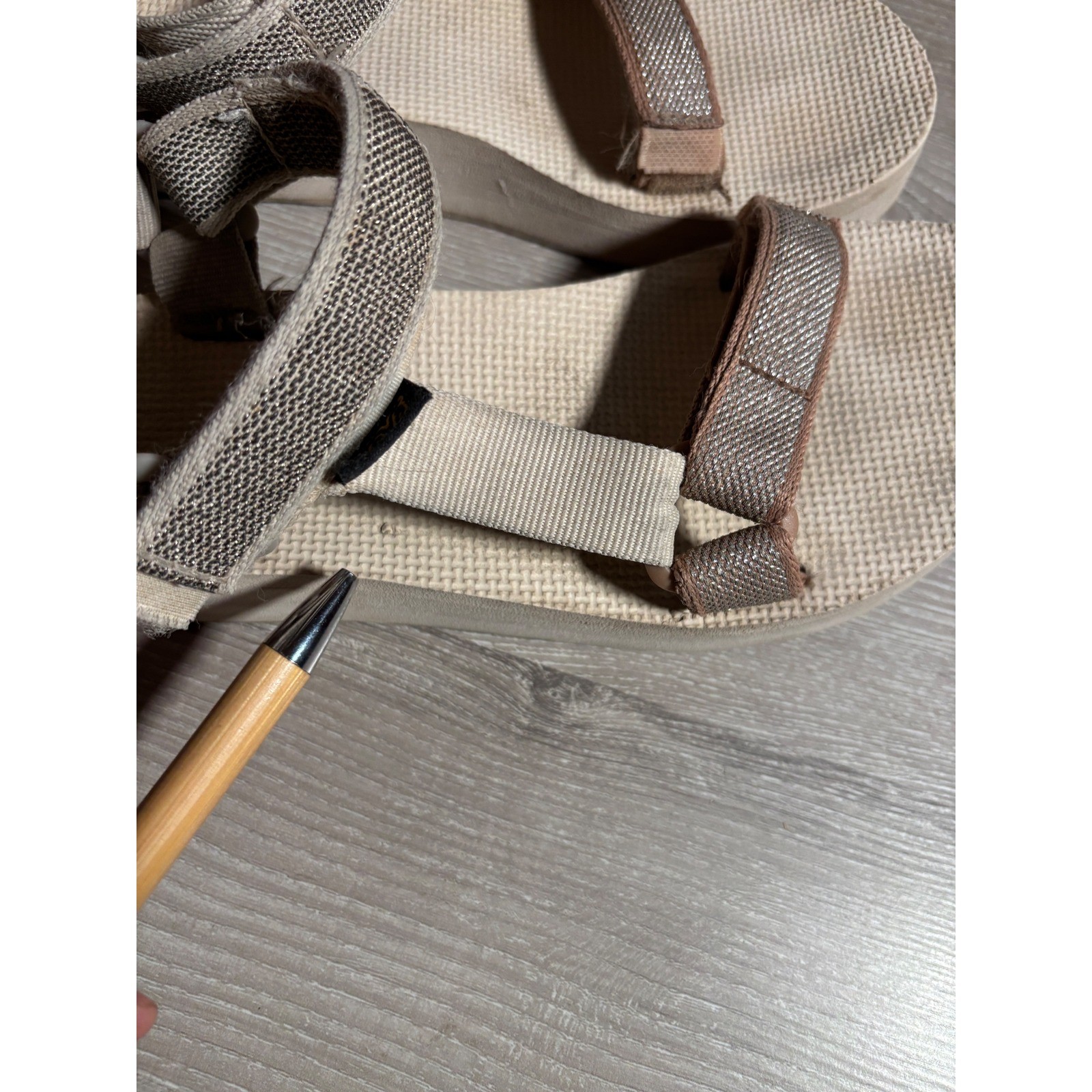 Teva Midform Universal Metallic Champagne Beige Platform Sandals Womens