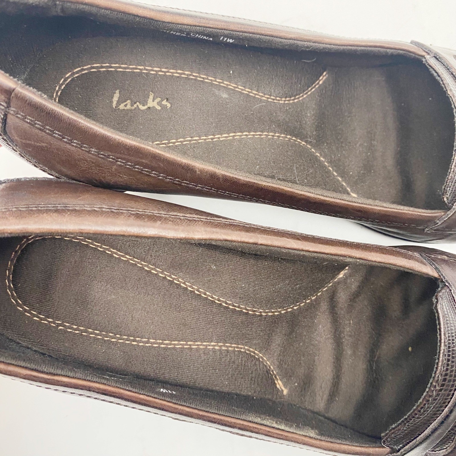 Clarks Penny Loafer Lizard Embossed Block Heel Pumps Womens 11W Brown
