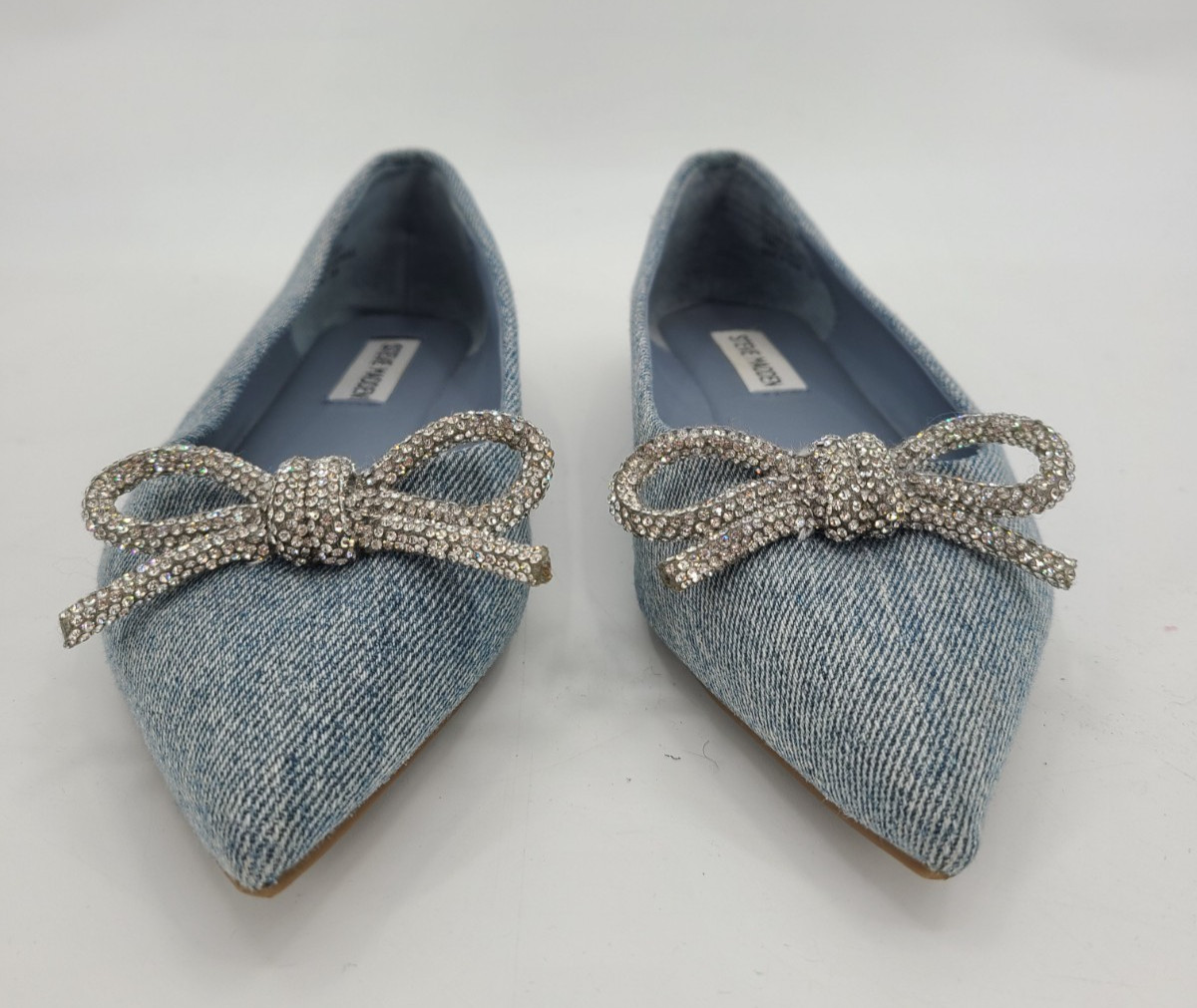 Steve Madden Elina Denim Rhinestone Bow Pointed Toe Flats 7.5 M Women