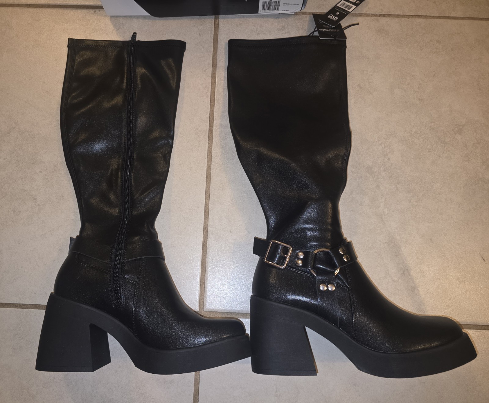 NEW IN BOX Madden NYC Women Tall Black Boots-Inside Zip Gothic Look – Size 6