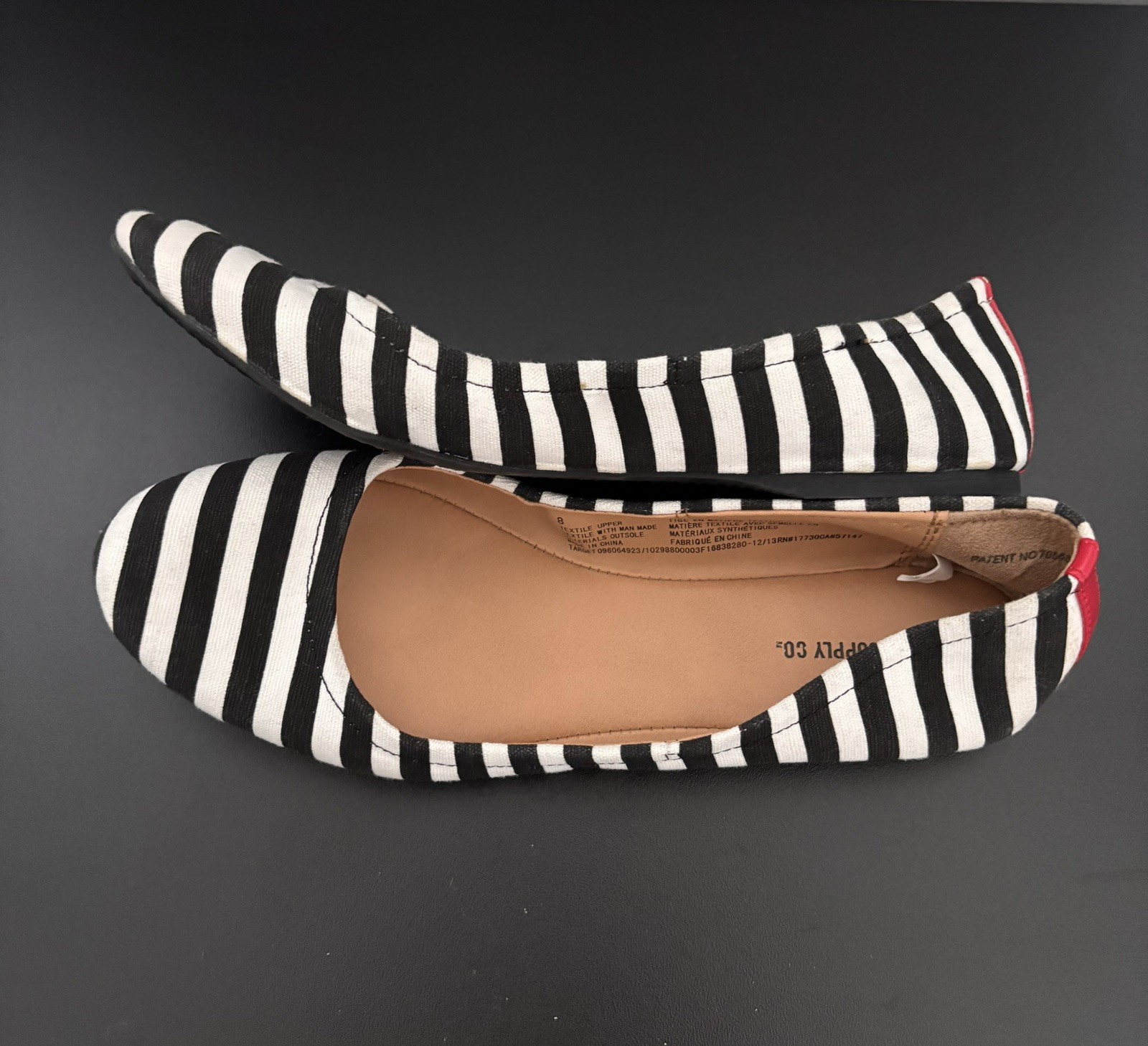 Mossimo Black White Striped Ballet Flats Red Womens Size 8 Slip On Shoes Casual