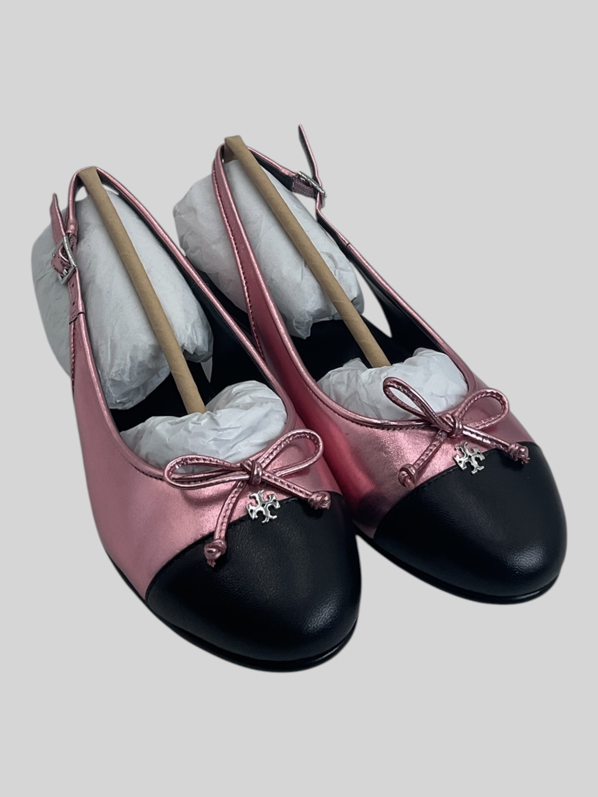 Tory Burch Capped Toe Women’s Size 5 Pink/Black Slingback Flats NIB
