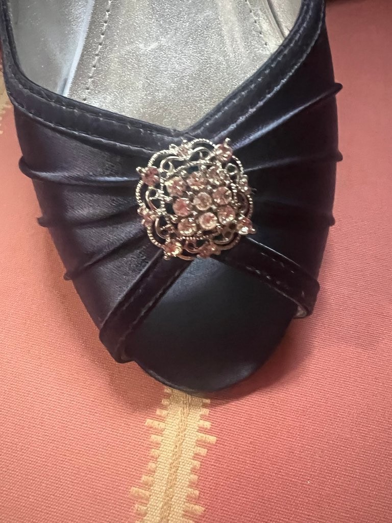 David’s Bridal Navy Peep-Toe Flats with Rhinestone Detail