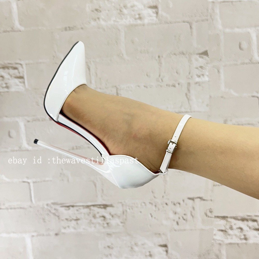 14/16CM Extreme High Heels Pumps Black Matte Pointed Toe Ankle Strap Stilettos