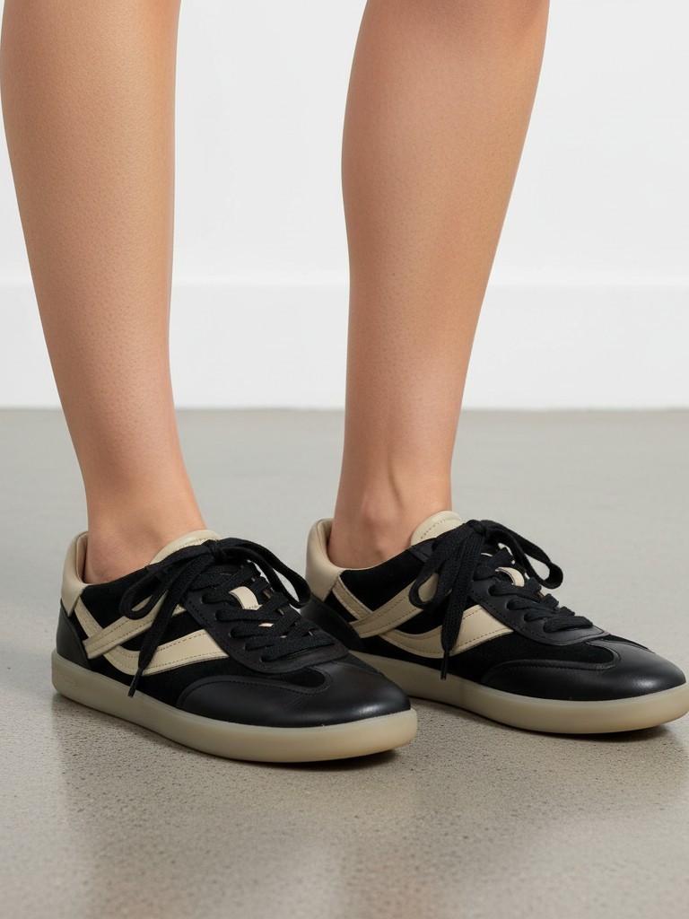 Vince Black Beige Leather Sneakers | Women’s 8.5 Regular