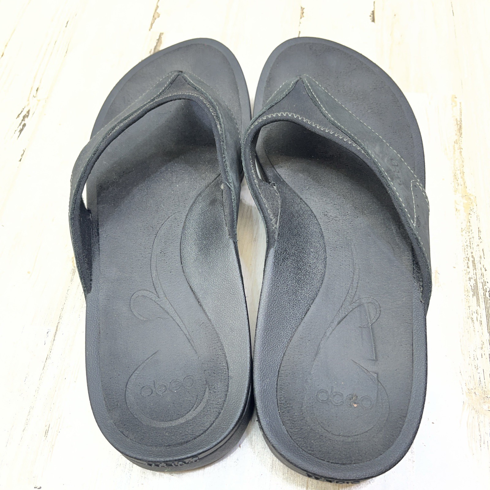 Abeo Balboa W400 Sandals Flip Flops Thongs Women’s Sz 8.5N Leather/Textile Black