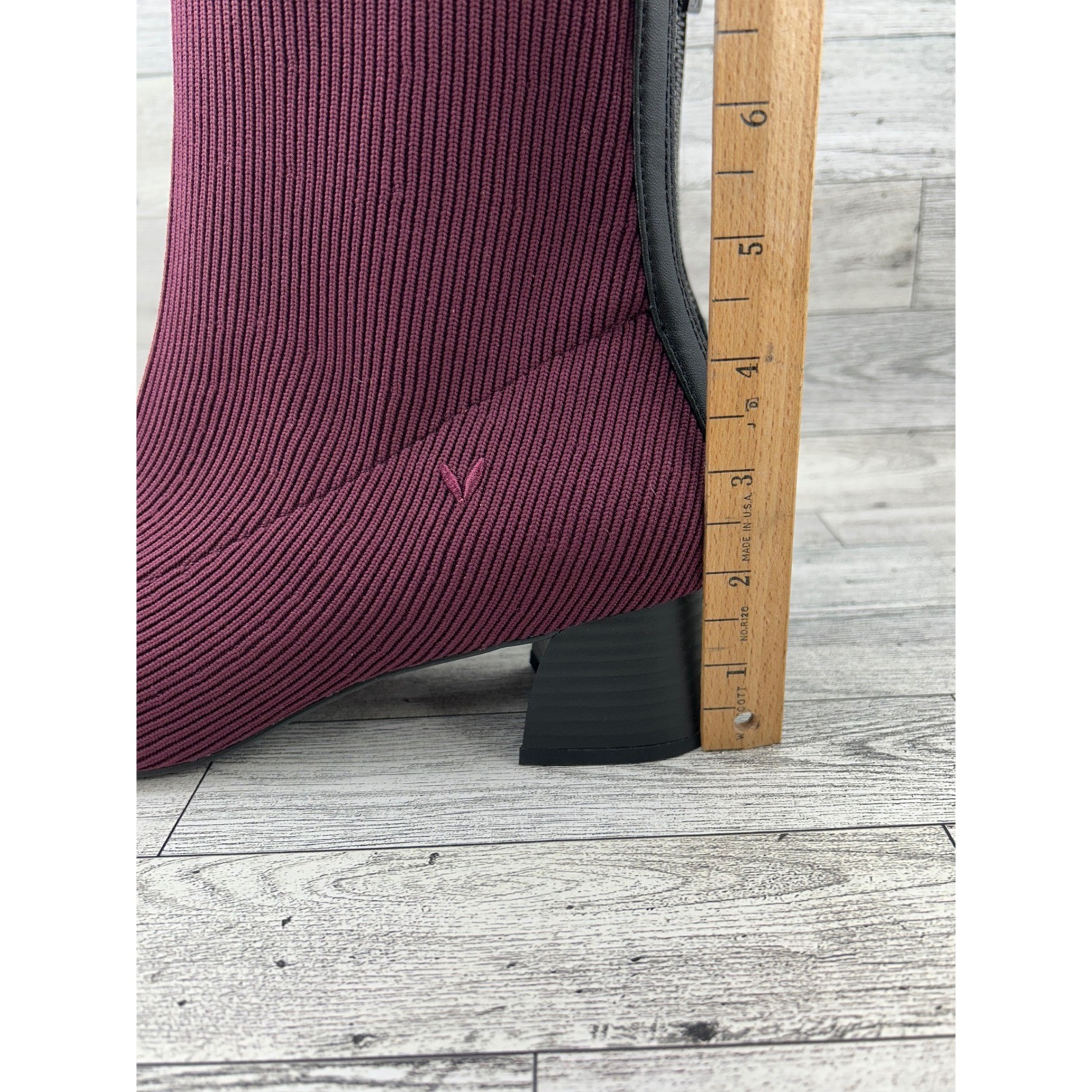 Vivaia Melia Square Toe Block Heel Ankle Sock Boots Burgundy Wine EU 39.5 US 8.5