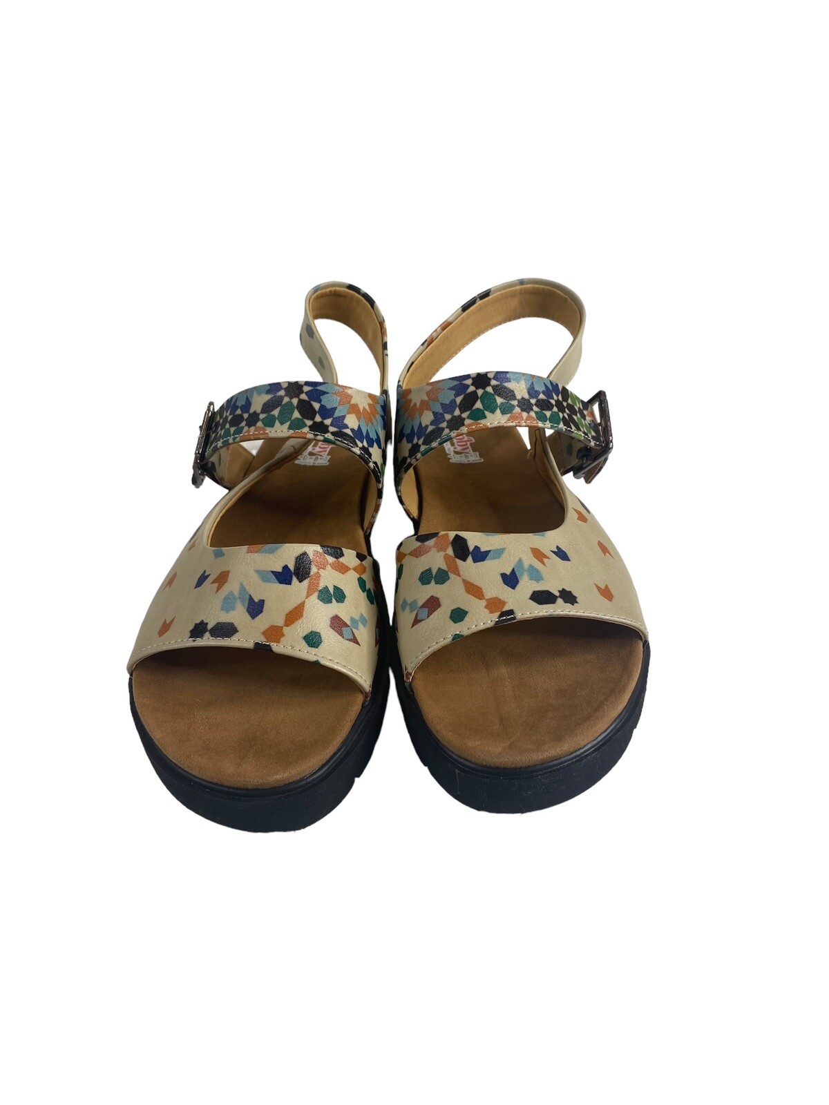 Goby Sandals Geometric Slingback Multicolor Beige Adjustable Strap US9 EU40