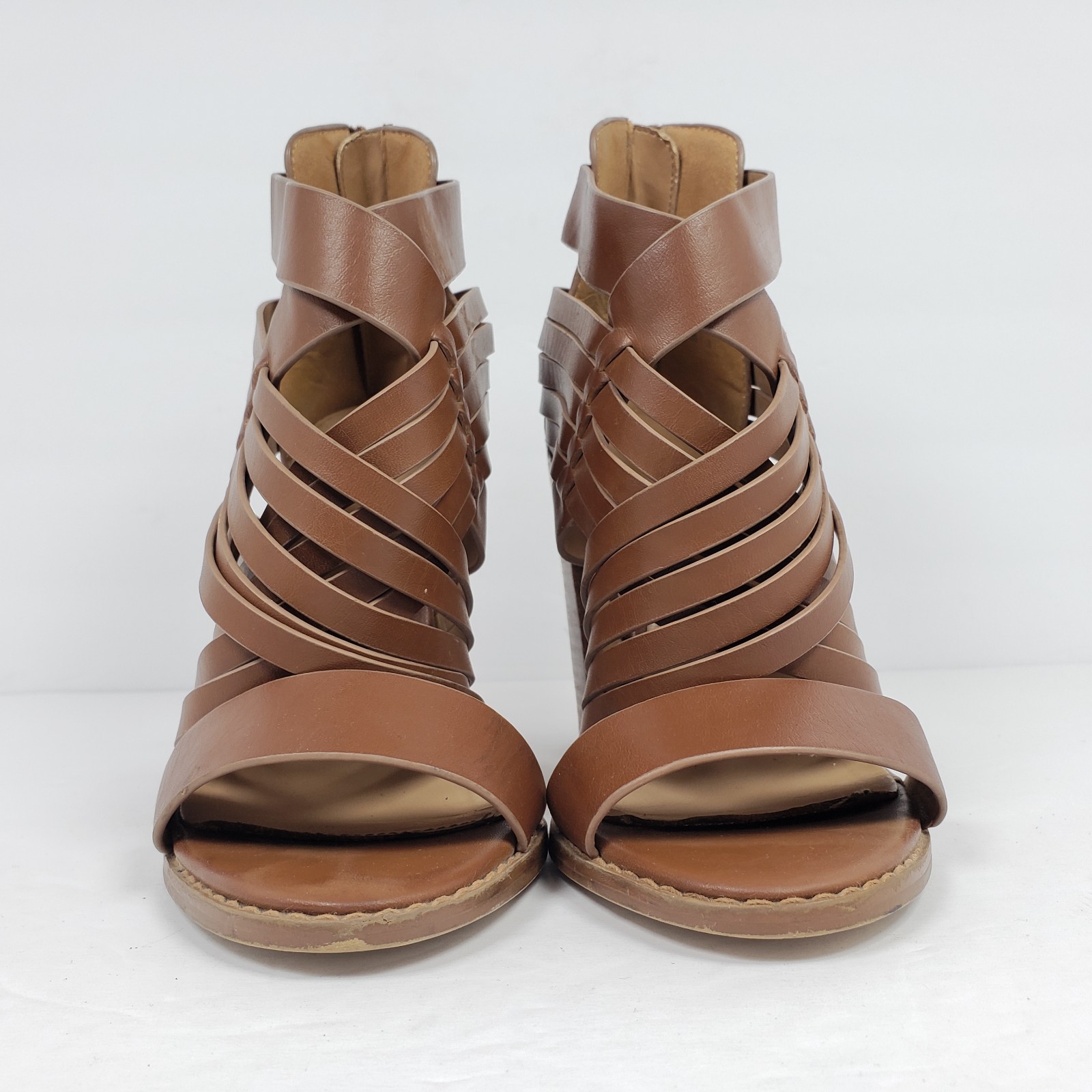 Aldo Womens Size 6 Brown Strappy Formal Party 4.25″ Heeled Peep Toe Heels Shoes
