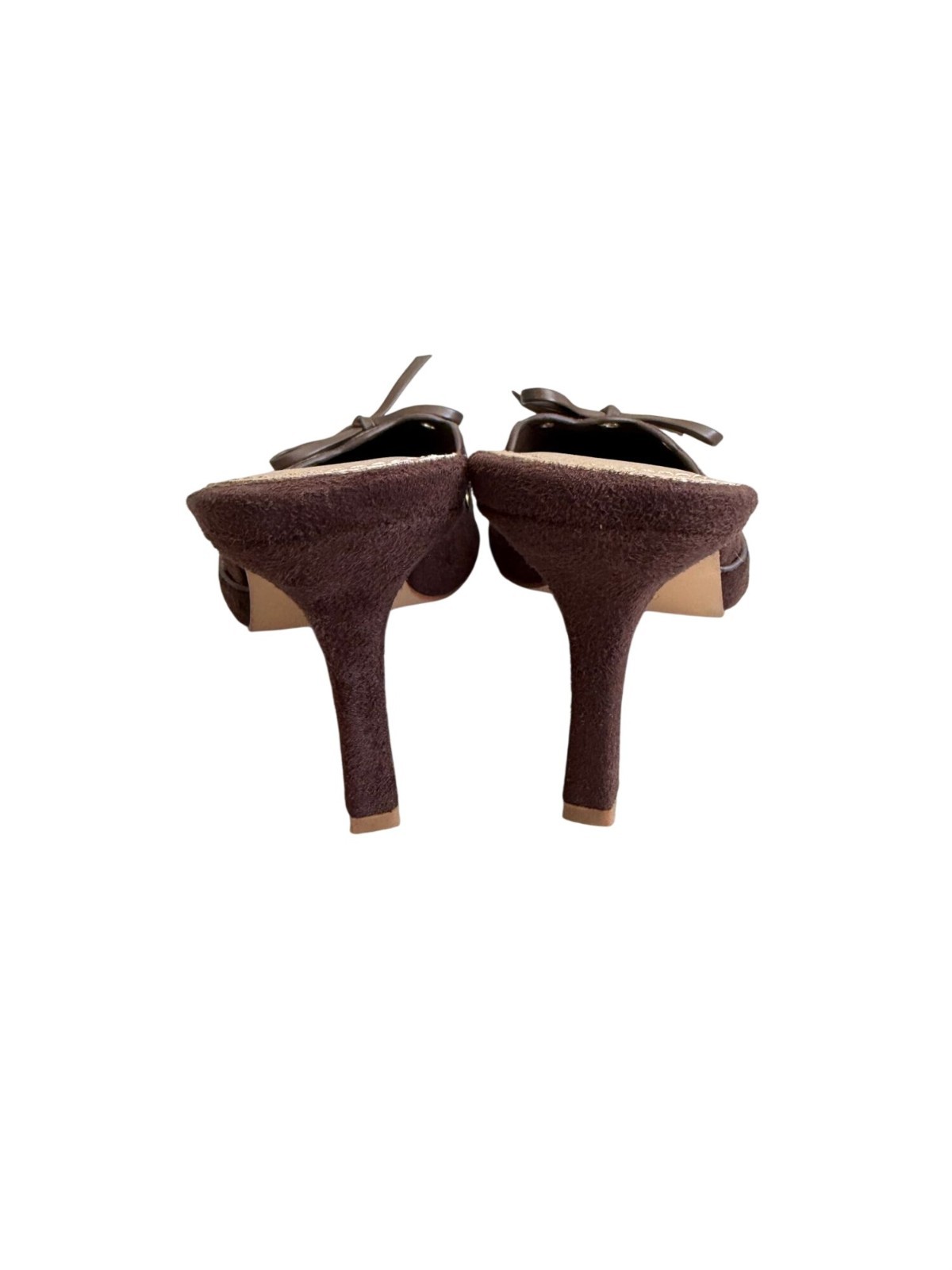 WHITE FOX Brown Faux Suede Bow Mules Heels Size 9 NEW NWOB