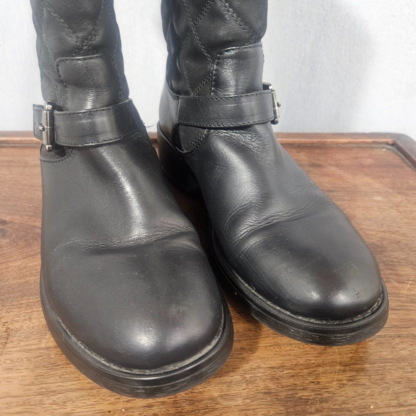 AQUATALIA Sweetie Quilted Leather Moto Boots Italy SZ 8 Black Punk Grunge Polish