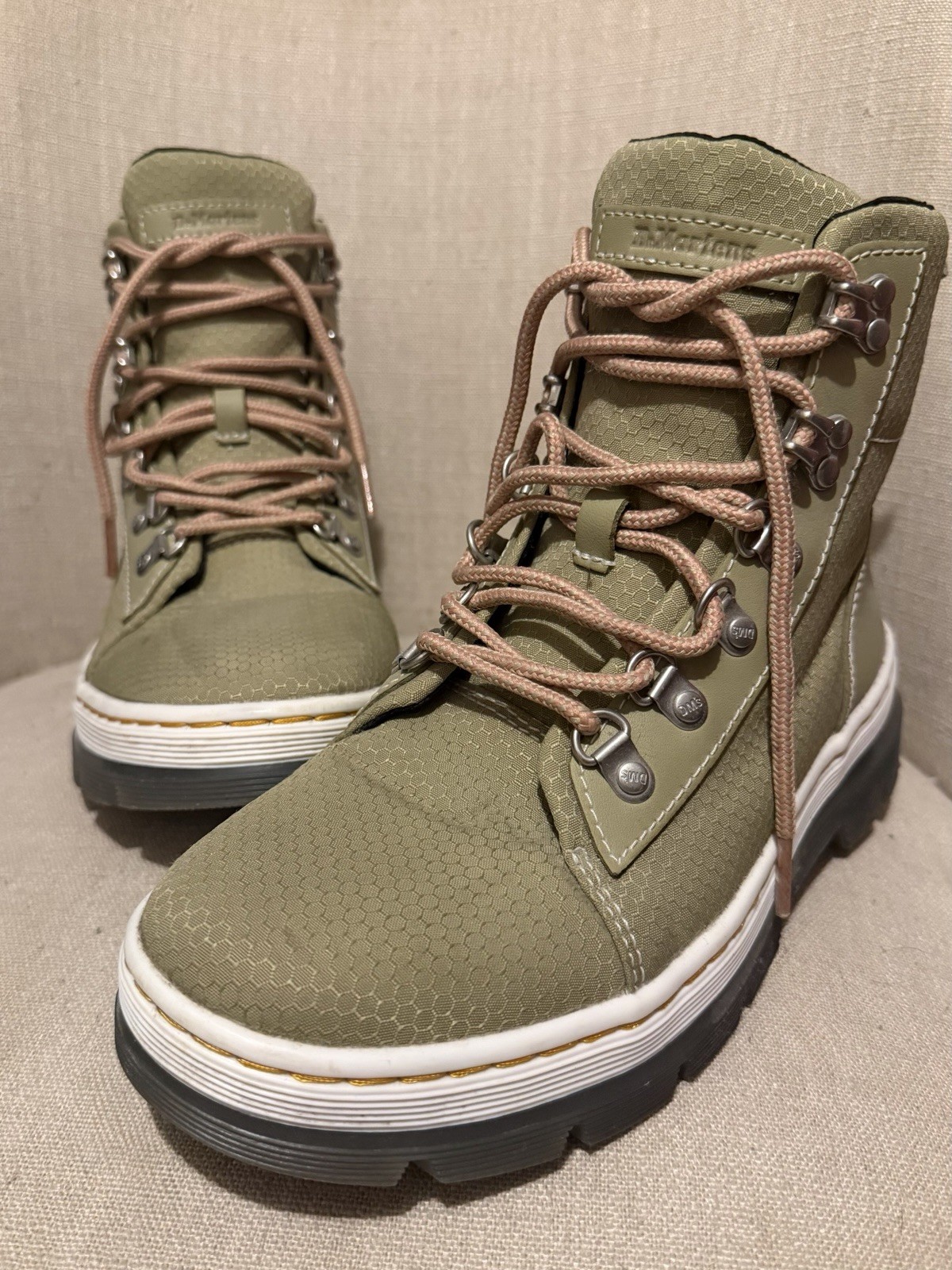 DR. MARTENS WOMEN’S COMBS TIE BOOTS SIZE 8 PALE OLIVE, RECYCLE NYLON, HIKING