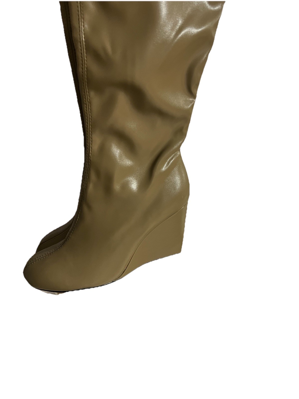 3N6/ZARA Beige Knee High Wedge Boots Faux Leather Round Toe Zip Size 8