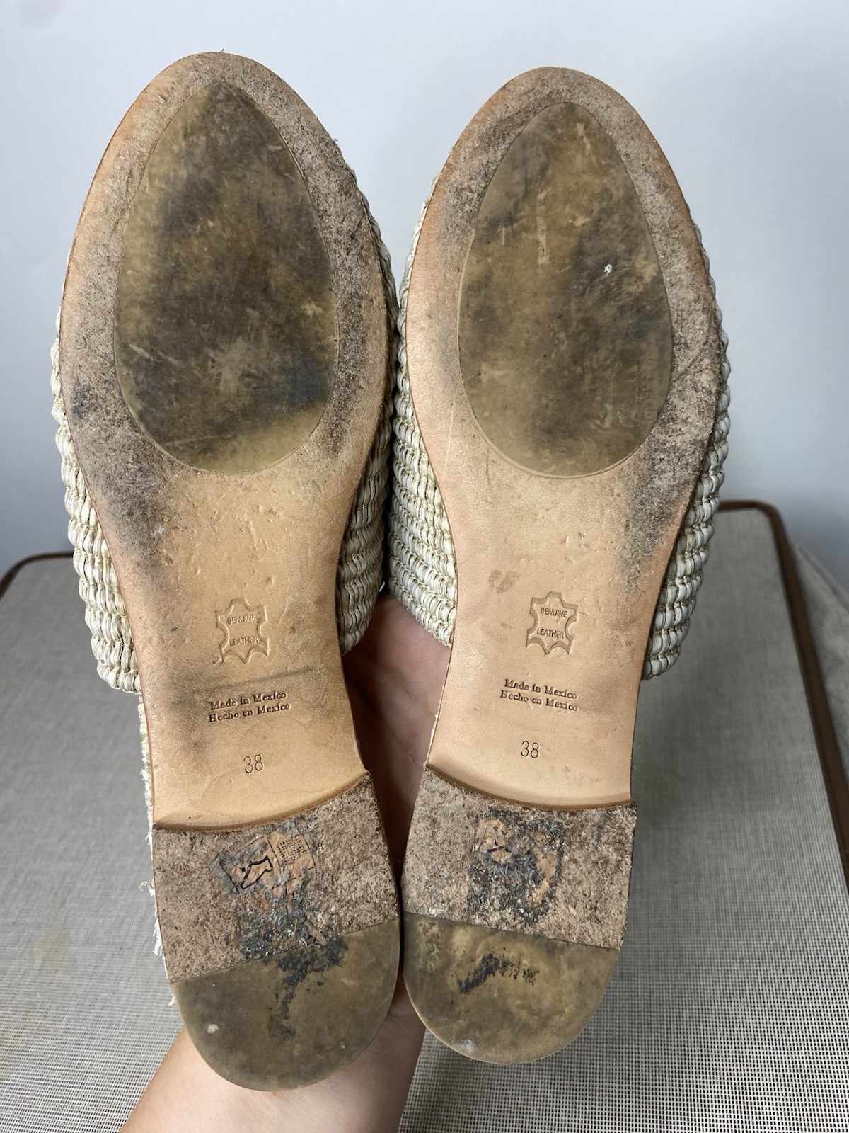 Jenni Kayne Raffia Mules Flats Straw Beige Women’s 38 US 8 Slides Boho Woven