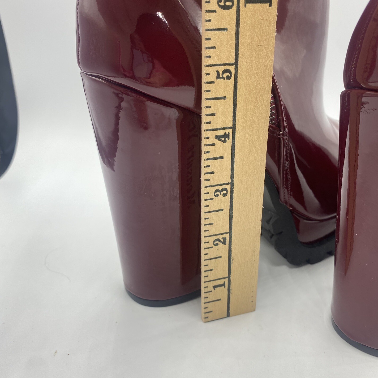 Women’s Burgundy Wine Maroon She & In Chunky Heel Zippered Boots Mod Y2K Sz 7.5