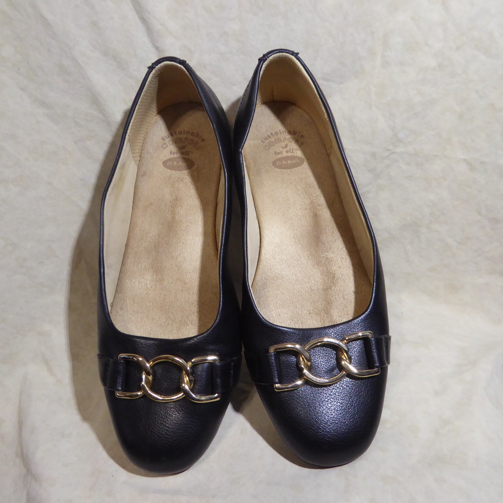🩰 Dr Scholl’s Comfort Ballet Flats sz 8.5 W Black Leatherette; Chain Link Strap
