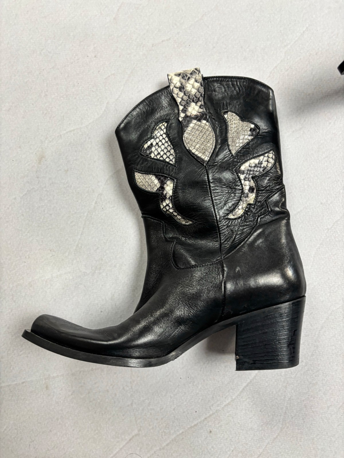 Vintage Italian Leather Cowboy Boots Python Inlay Western Biker Y2K EU 38 Rare